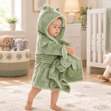 18C851: Baby Sage Hooded Dressing Gown (6-24 Months)